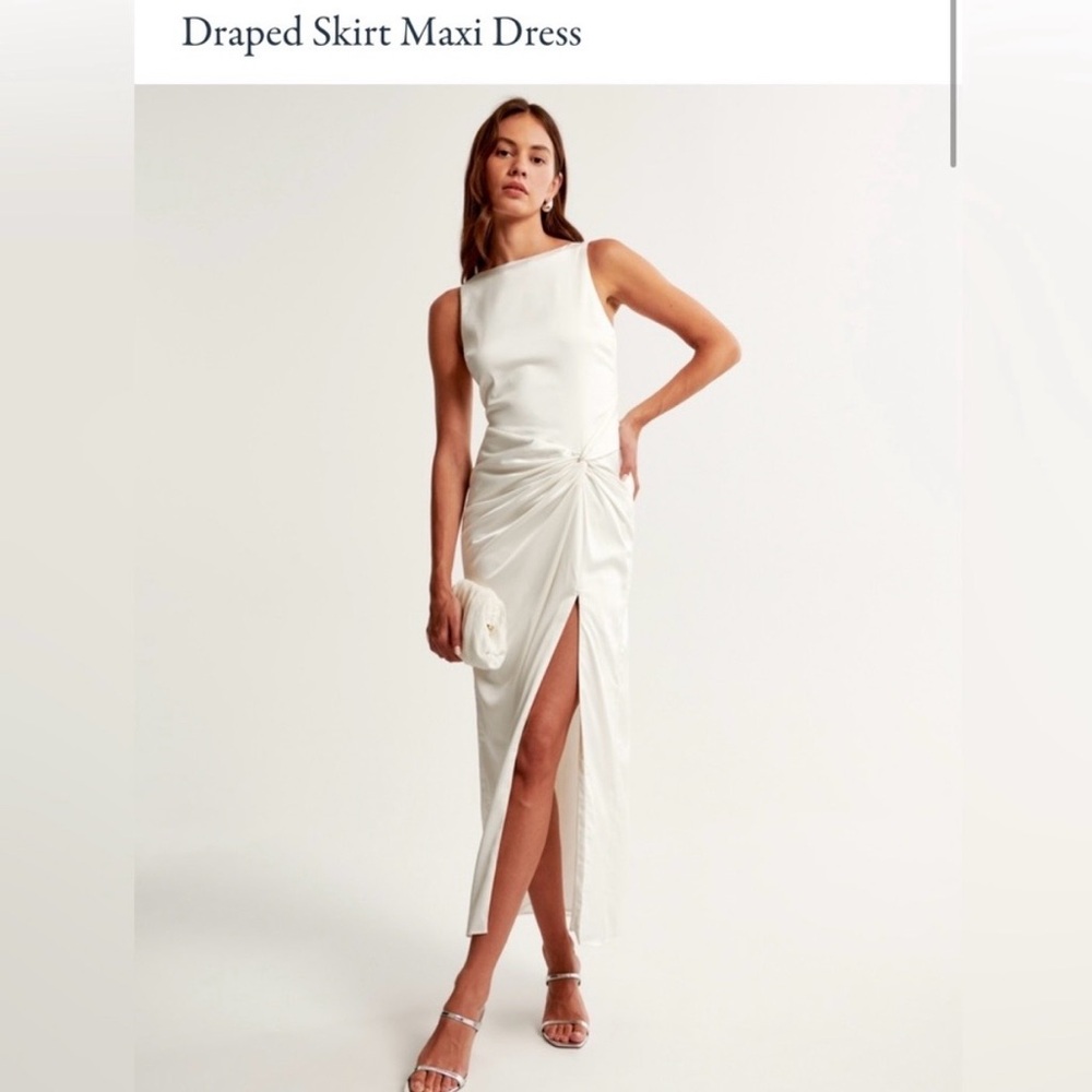 Abercrombie & Fitch White Draped Maxi Dress with Side Knot